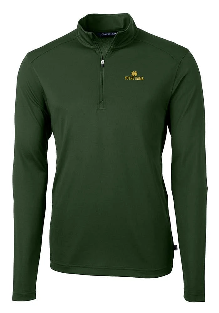 Cutter and Buck Notre Dame Fighting Irish Mens Green Virtue Eco Pique Long Sleeve Qtr Zip Pullover