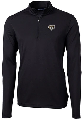 Cutter and Buck Oakland University Golden Grizzlies Mens Black Virtue Eco Pique Long Sleeve 1/4 ..