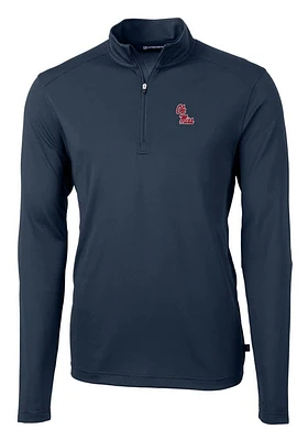Cutter and Buck Ole Miss Rebels Mens Navy Blue Virtue Eco Pique Long Sleeve Qtr Zip Pullover