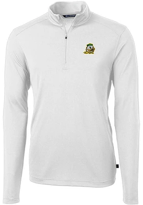 Cutter and Buck Oregon Ducks Mens White Virtue Eco Pique Long Sleeve Qtr Zip Pullover