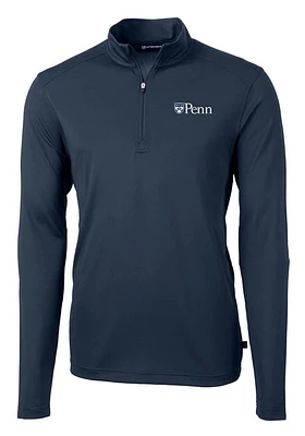 Cutter and Buck Pennsylvania Quakers Mens Navy Blue Virtue Eco Pique Long Sleeve Qtr Zip Pullove..