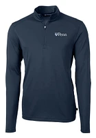 Cutter and Buck Pennsylvania Quakers Mens Navy Blue Virtue Eco Pique Long Sleeve Qtr Zip Pullove..