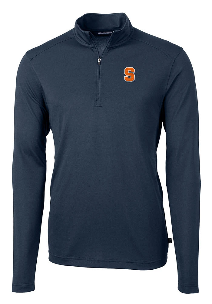 Cutter and Buck Syracuse Orange Mens Navy Blue Virtue Eco Pique Long Sleeve Qtr Zip Pullover