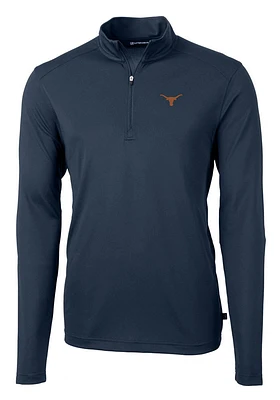 Cutter and Buck Texas Longhorns Mens Navy Blue Virtue Eco Pique Long Sleeve Qtr Zip Pullover