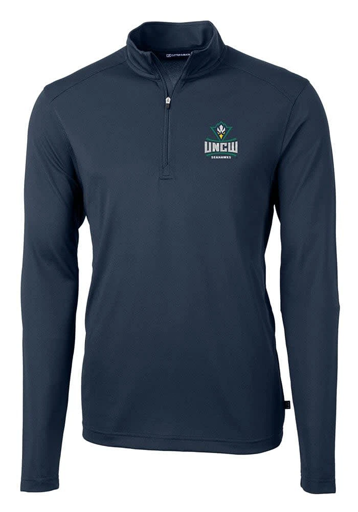 Cutter and Buck UNCW Seahawks Mens Navy Blue Virtue Eco Pique Long Sleeve Qtr Zip Pullover