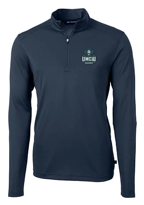 Cutter and Buck UNCW Seahawks Mens Navy Blue Virtue Eco Pique Long Sleeve Qtr Zip Pullover
