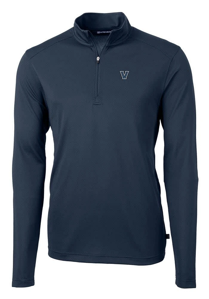 Cutter and Buck Villanova Wildcats Mens Navy Blue Virtue Eco Pique Long Sleeve Qtr Zip Pullover