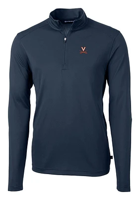 Cutter and Buck Virginia Cavaliers Mens Navy Blue Virtue Eco Pique Long Sleeve Qtr Zip Pullover