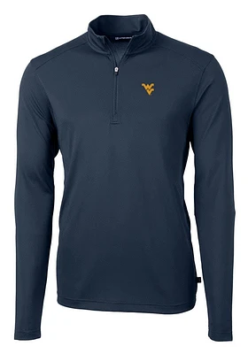 Cutter and Buck West Virginia Mountaineers Mens Navy Blue Virtue Eco Pique Long Sleeve Qtr Zip Pul..