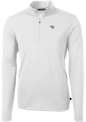 Cutter and Buck Wake Forest Demon Deacons Mens White Virtue Eco Pique Long Sleeve Qtr Zip Pullov..