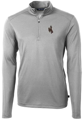 Cutter and Buck Wyoming Cowboys Mens Virtue Eco Pique Long Sleeve Qtr Zip Pullover