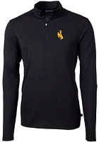 Cutter and Buck Wyoming Cowboys Mens Black Virtue Eco Pique Long Sleeve 1/4 Zip Pullover