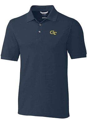 Cutter and Buck GA Tech Yellow Jackets Mens Navy Blue Advantage Short Sleeve Polo