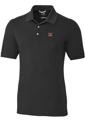 Cutter and Buck Miami RedHawks Mens Black Advantage Short Sleeve Polo