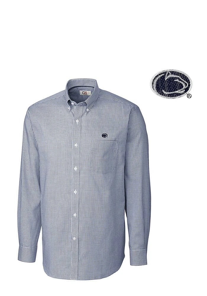 Cutter and Buck Penn State Nittany Lions Mens Navy Blue Tattersall Long Sleeve Dress Shirt