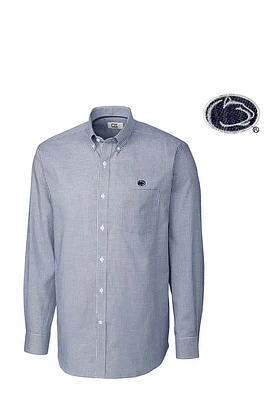 Cutter and Buck Penn State Nittany Lions Mens Navy Blue Tattersall Long Sleeve Dress Shirt