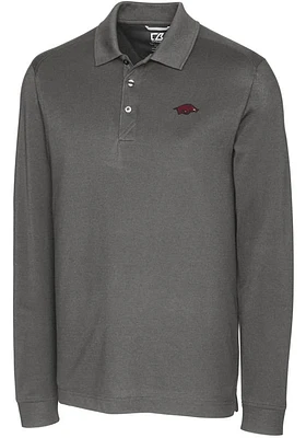 Cutter and Buck Arkansas Razorbacks Mens Advantage Pique Long Sleeve Polo Shirt