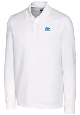 Cutter and Buck North Carolina Tar Heels Mens White Advantage Pique Long Sleeve Polo Shirt