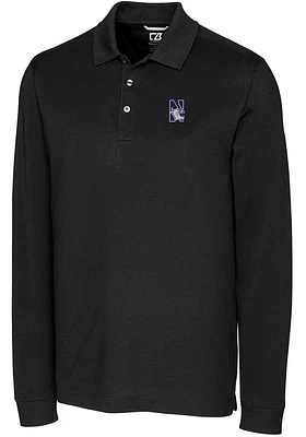 Mens Northwestern Wildcats Cutter and Buck Advantage Pique Long Sleeve Polo Shirt
