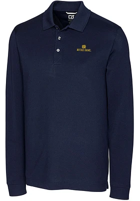 Cutter and Buck Notre Dame Fighting Irish Mens Navy Blue Advantage Pique Long Sleeve Polo Shirt