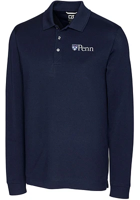 Cutter and Buck Pennsylvania Quakers Mens Navy Blue Advantage Pique Long Sleeve Polo Shirt
