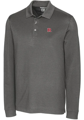 Mens Rutgers Scarlet Knights Cutter and Buck Advantage Pique Long Sleeve Polo Shirt