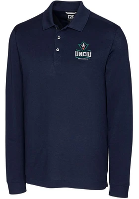 Cutter and Buck UNCW Seahawks Mens Navy Blue Advantage Pique Long Sleeve Polo Shirt