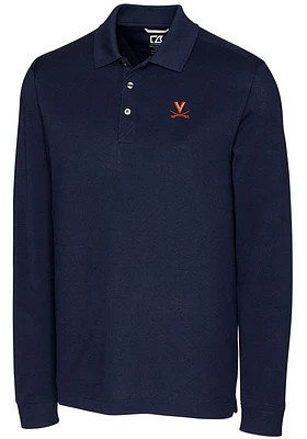Cutter and Buck Virginia Cavaliers Mens Navy Blue Advantage Pique Long Sleeve Polo Shirt