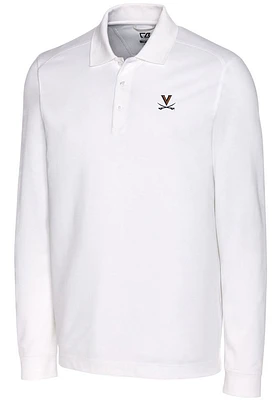 Cutter and Buck Virginia Cavaliers Mens White Advantage Pique Long Sleeve Polo Shirt