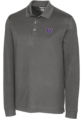 Mens Washington Huskies Cutter and Buck Advantage Pique Long Sleeve Polo Shirt