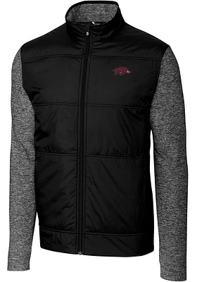 Cutter and Buck Arkansas Razorbacks Mens Black Stealth Hybrid Quilted Medium Weight Jacket