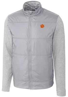 Cutter and Buck Clemson Tigers Mens Grey Stealth Hybrid Quilted Medium Weight Jacket