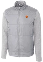 Cutter and Buck Clemson Tigers Mens Grey Stealth Hybrid Quilted Medium Weight Jacket