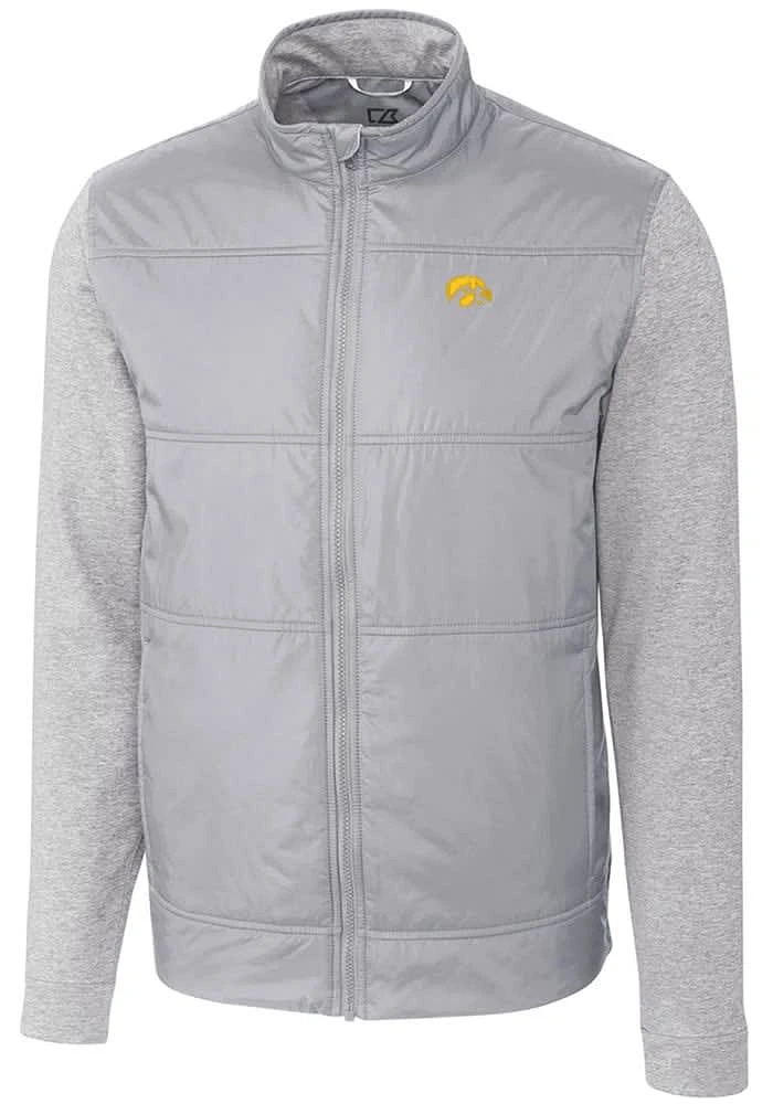 Cutter and Buck Iowa Hawkeyes Mens Grey Stealth Hybrid Quilted Medium Weight Jacket