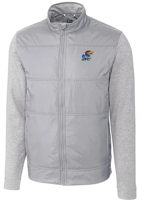 Cutter and Buck Kansas Jayhawks Mens Grey Stealth Hybrid Quilted Medium Weight Jacket