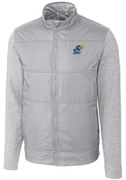 Cutter and Buck Kansas Jayhawks Mens Grey Stealth Hybrid Quilted Medium Weight Jacket