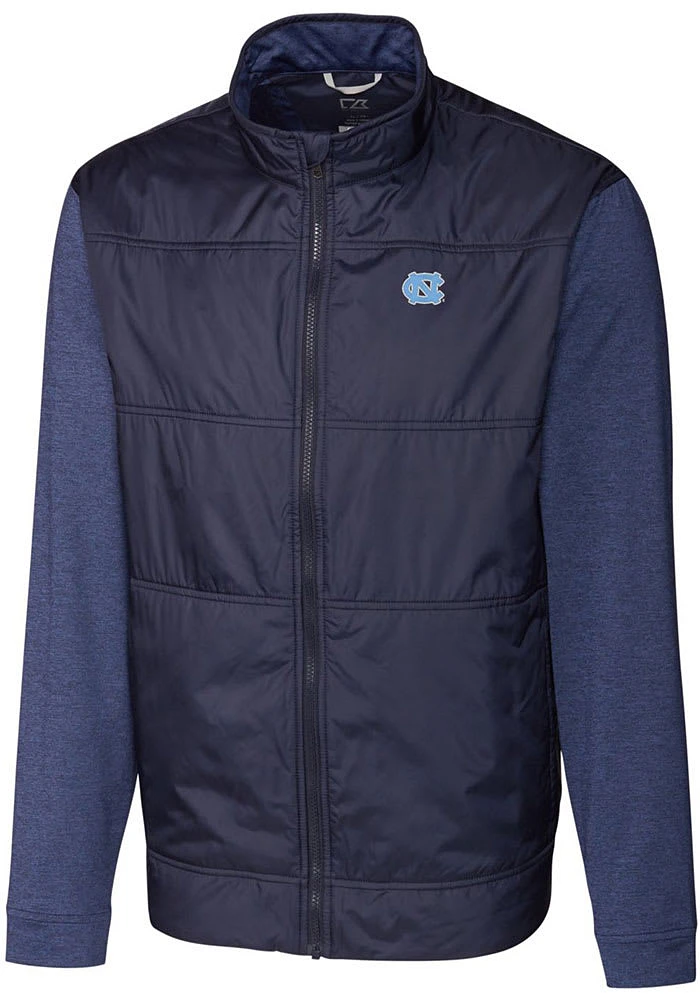 Cutter and Buck North Carolina Tar Heels Mens Navy Blue Stealth Hybrid Quilted Medium Weight Jacke..