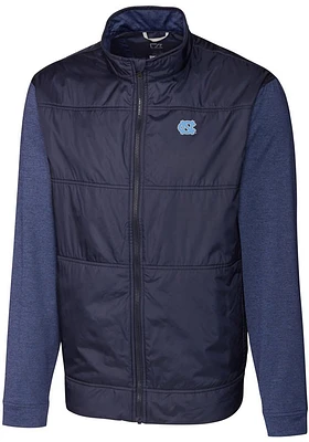 Cutter and Buck North Carolina Tar Heels Mens Navy Blue Stealth Hybrid Quilted Medium Weight Jacke..