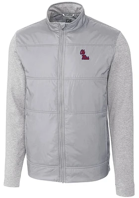 Cutter and Buck Ole Miss Rebels Mens Grey Stealth Hybrid Quilted Medium Weight Jacket