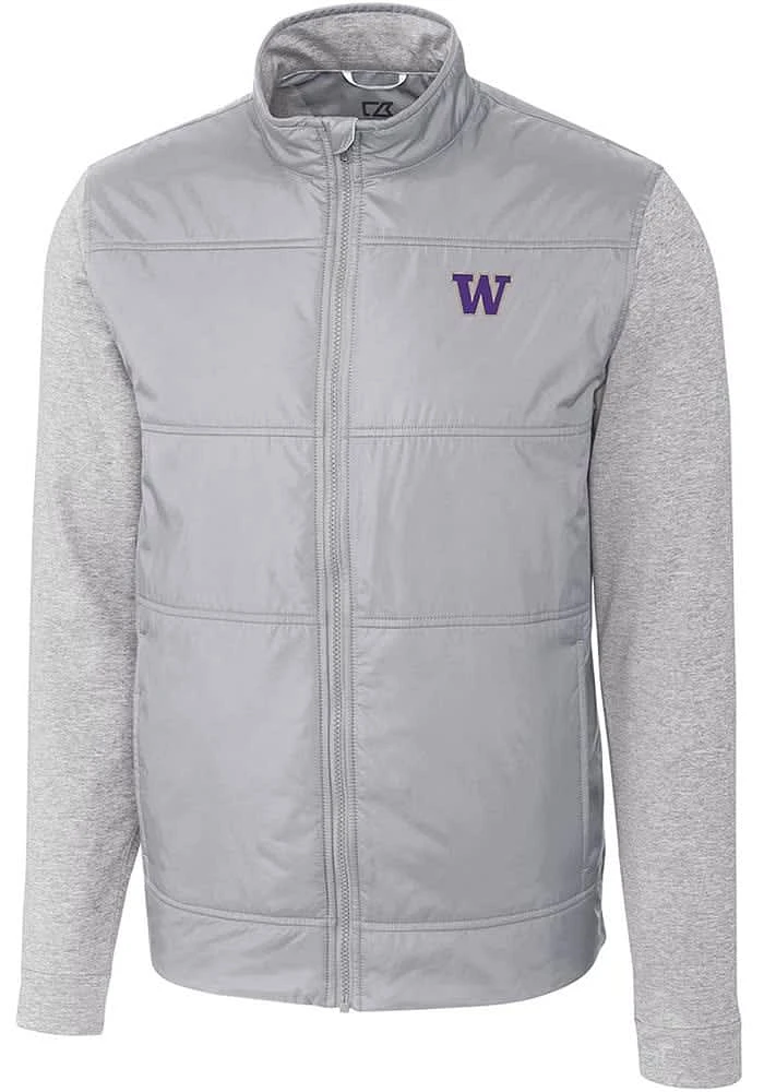 Mens Washington Huskies Grey Cutter and Buck Stealth Hybrid Quilted Medium Weight Jacket