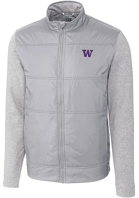 Mens Washington Huskies Grey Cutter and Buck Stealth Hybrid Quilted Medium Weight Jacket