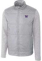 Mens Washington Huskies Grey Cutter and Buck Stealth Hybrid Quilted Medium Weight Jacket