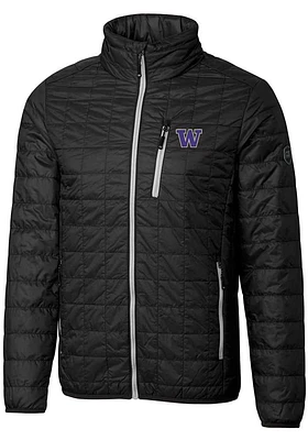 Mens Washington Huskies Cutter and Buck Rainier PrimaLoft Puffer Heavyweight Jacket - Black