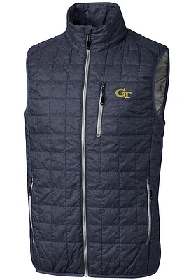 Cutter and Buck GA Tech Yellow Jackets Mens Grey Rainier PrimaLoft Puffer Sleeveless Jacket
