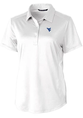 Cutter and Buck West Virginia Mountaineers Womens White Prospect Textured Short Sleeve Polo Shir..