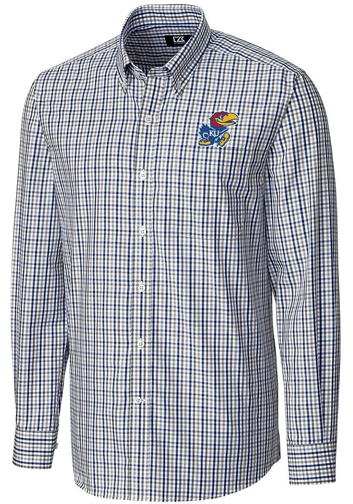 Cutter and Buck Kansas Jayhawks Mens Blue Gilman Long Sleeve Dress Shirt
