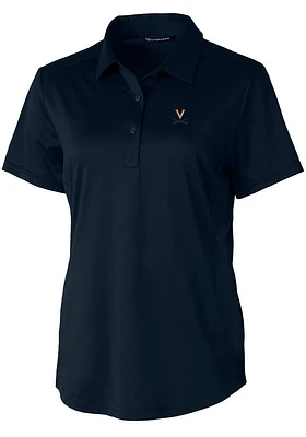 Cutter and Buck Virginia Cavaliers Womens Navy Blue Prospect Textured Short Sleeve Polo Shirt