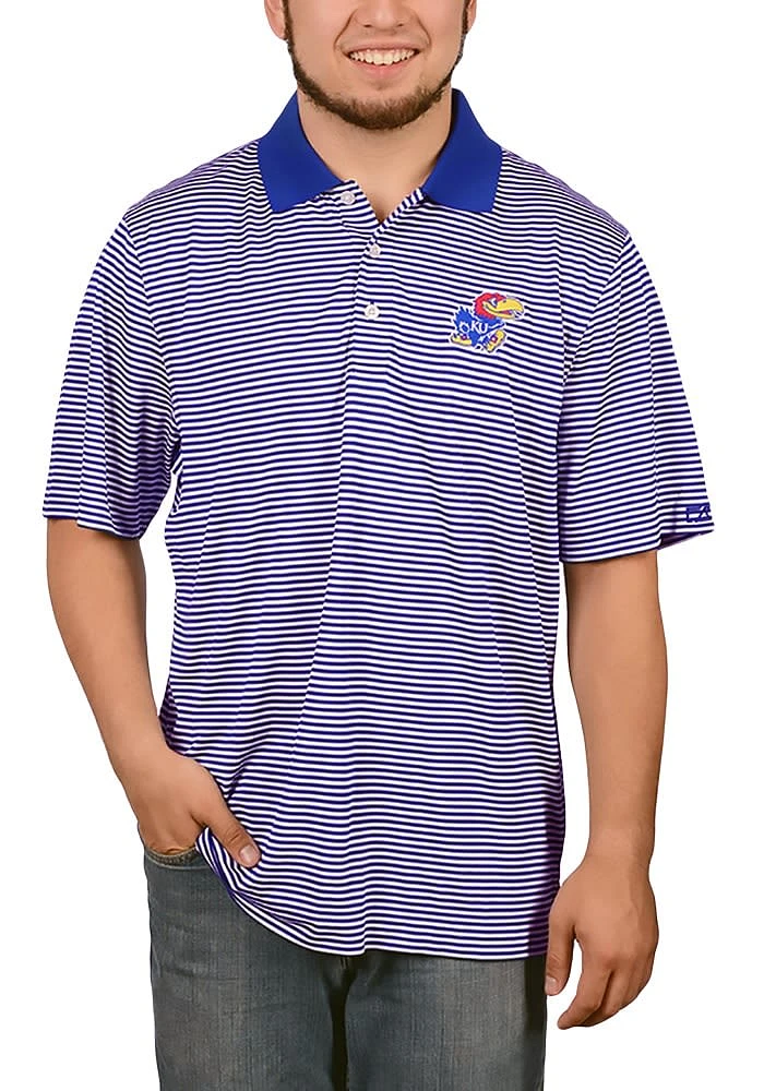 Cutter and Buck Kansas Jayhawks Mens Blue Trevor Stripe Short Sleeve Polo