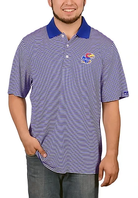 Cutter and Buck Kansas Jayhawks Mens Blue Trevor Stripe Short Sleeve Polo