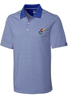 Cutter and Buck Kansas Jayhawks Mens Blue Trevor Stripe Short Sleeve Polo